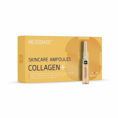 صورة لعبوة Mesobase Collagen Complex تحتوي على 20 أمبولة بحجم 2 مل لشد البشرة وتحفيز الكولاجين.